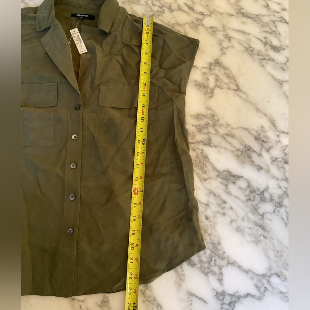 NWT Madewell Washable Silk Drapey Patch Pocket Sleeveless Shirt Loden Green Sz S - Picture 9 of 13